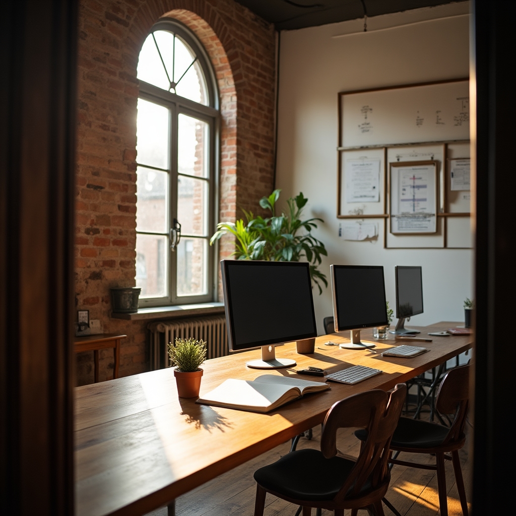 Kegava studio workspace in Plzen with natural light and organized desk setup